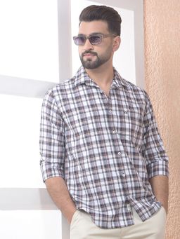 CRIMSOUNE CLUB - Men Wine Checked Pure Cotton Slim Fit Shirt