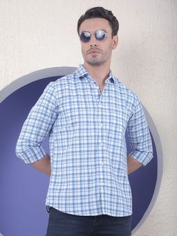 CRIMSOUNE CLUB - Men Blue Checked Slim Fit Shirt