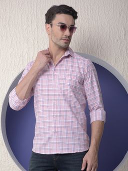 CRIMSOUNE CLUB - Men Pink Checked Slim Fit Shirt