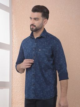 CRIMSOUNE CLUB - Men Navy Blue Printed Pure Cotton Slim Fit Shirt