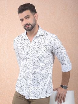 CRIMSOUNE CLUB - Men White Floral Print Slim Fit Shirt