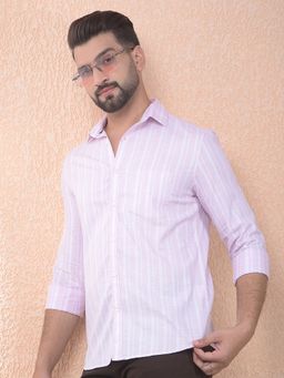 CRIMSOUNE CLUB - Men Pink Vertical Stripes Pure Cotton Slim Fit Shirt