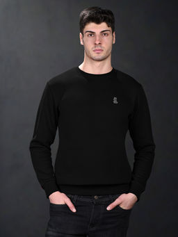Louis Stitch - Men Signature Logo Printed Regular Fit Pullover Black Sweatshirt