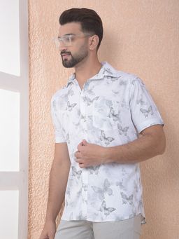 CRIMSOUNE CLUB - Men White Print Modal Slim Fit Shirt