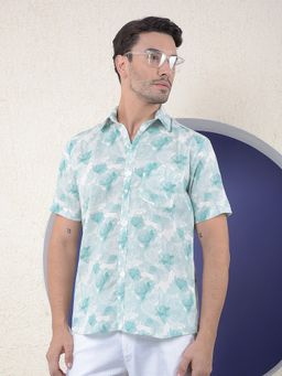CRIMSOUNE CLUB - Men Green Floral Print Linen Slim Fit Shirt