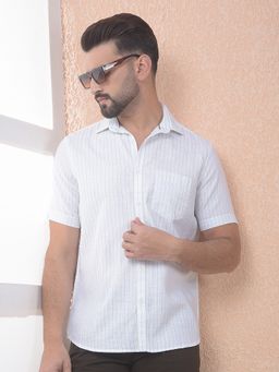 CRIMSOUNE CLUB - Men White Vertical Stripes Pure Cotton Slim Fit Shirt