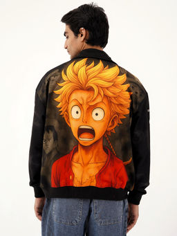 CLAZZEY - Black One Piece Anime Pirate King Graphic Printed Zip-Up Jacket