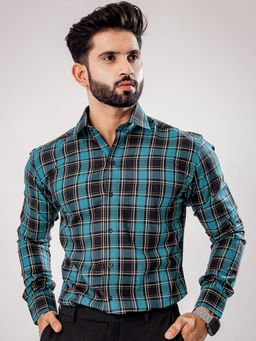 ROYALTAIL - Men Slim Checks Blue Casual Shirt