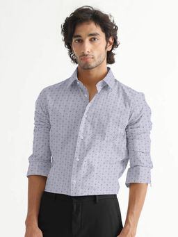 ROYALTAIL - Men Jacquard Printed Blue Casual Shirt