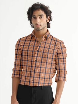 ROYALTAIL - Men Checks Orange Casual Shirt