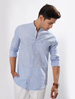 ROYALTAIL - Men Pure Linen Slim Fit Full Sleeve Blue Casual Shirt