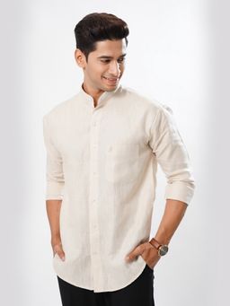 ROYALTAIL - Men Pure Linen Slim Fit Full Sleeve Cream Casual Shirt