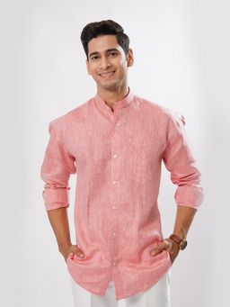 ROYALTAIL - Men Pure Linen Slim Fit Full Sleeve Pink Casual Shirt