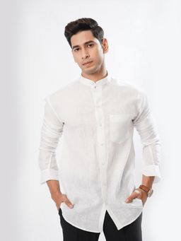 ROYALTAIL - Men Pure Linen Alba Bright Slim Fit Full Sleeve White Casual Shirt