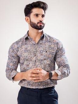 ROYALTAIL - Men Printed Party Full Sleeve Slim Fit Grey Casual Shirt