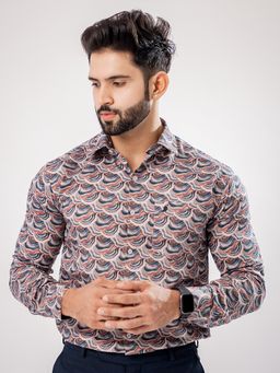 ROYALTAIL - Men Printed Full Sleeve Maroon Casual Shirt
