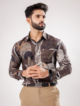 ROYALTAIL - Men Printed Full Sleeve Brown Casual Shirt