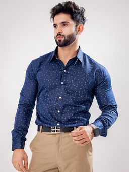 ROYALTAIL - Men Printed Full Sleeve Blue Casual Shirt