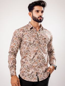 ROYALTAIL - Men Slim Fit Opaque Printed Brown Casual Shirt