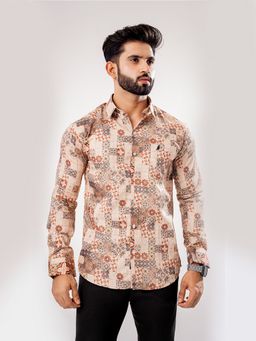 ROYALTAIL - Men Slim Fit Opaque Printed Brown Casual Shirt