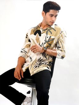 ROYALTAIL - Men Micro Print Slim Fit Beige Casual Shirt