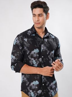 ROYALTAIL - Men Micro Print Slim Fit Black Casual Shirt