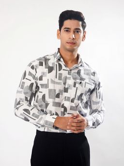 ROYALTAIL - Men Micro Print Slim Fit Grey Casual Shirt