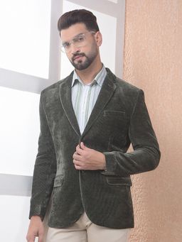 CRIMSOUNE CLUB - Men Green Notched Lapel Corduroy Blazer