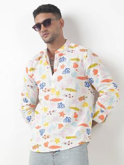 SHOWOFF - Men Printed Mandarin Collar Multicolor Shirt