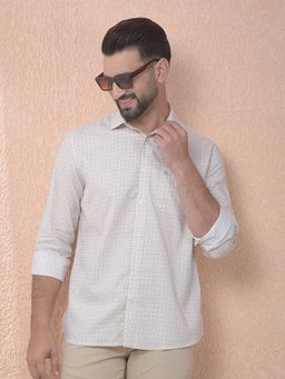CRIMSOUNE CLUB - Men Beige Printed Modal Slim Fit Shirt
