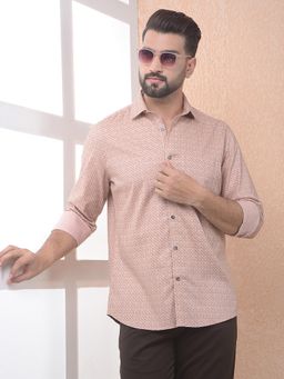 CRIMSOUNE CLUB - Men Peach Printed Slim Fit Shirt