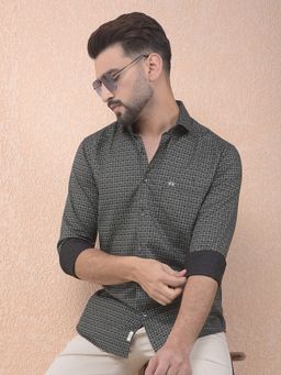 CRIMSOUNE CLUB - Men Charcoal Printed Pure Cotton Slim Fit Shirt