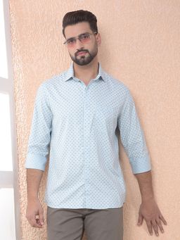 CRIMSOUNE CLUB - Men Blue Printed Modal Slim Fit Shirt