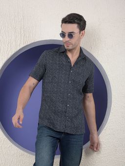 CRIMSOUNE CLUB - Men Navy Blue Floral Print Slim Fit Shirt