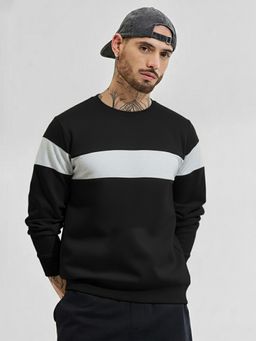 LEOTUDE - Full Sleeve Color Block Men Black Sweatshirt