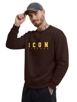 LEOTUDE - Full Sleeve Typography Men Brown Sweatshirt