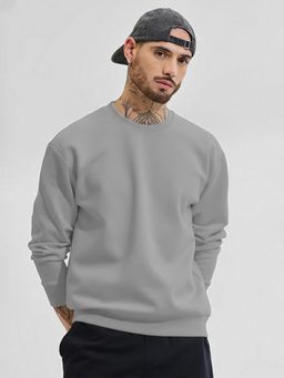 LEOTUDE - Full Sleeve Solid Men Grey Sweatshirt