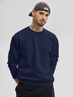 LEOTUDE - Full Sleeve Solid Men Navy Blue Sweatshirt