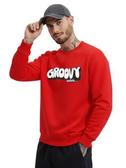 LEOTUDE - Full Sleeve Printed Men Red Sweatshirt