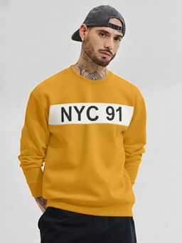 LEOTUDE - Full Sleeve Printed Men Mustard Sweatshirt
