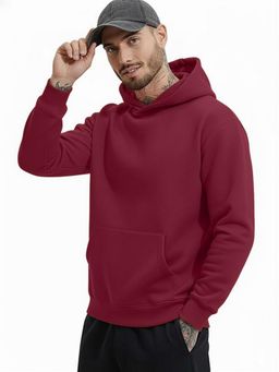 LEOTUDE - Full Sleeve Solid Men Maroon Hoodie