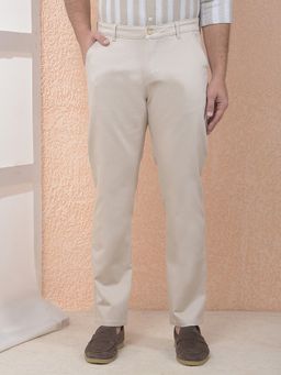 CRIMSOUNE CLUB - Men Textured Cotton Beige Trouser