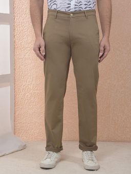 CRIMSOUNE CLUB - Men Solid Cotton Brown Straight Trouser