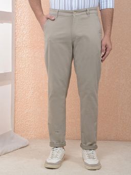 CRIMSOUNE CLUB - Men Solid Cotton Khaki Trouser