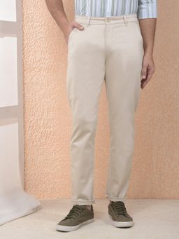 CRIMSOUNE CLUB - Men Solid Cotton Beige Trouser