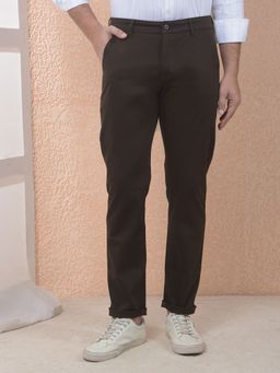CRIMSOUNE CLUB - Men Solid Cotton Brown Trouser