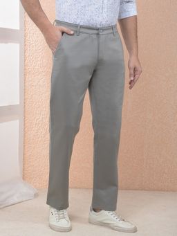 CRIMSOUNE CLUB - Men Solid Cotton Straight Grey Trouser