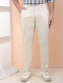 CRIMSOUNE CLUB - Men Solid Cotton Beige Dobby Cotton Trouser