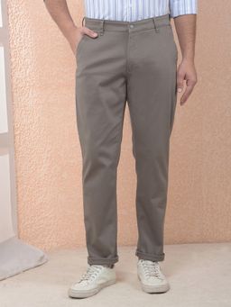 CRIMSOUNE CLUB - Men Solid Cotton Grey Dobby Cotton Trouser