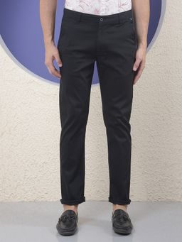 CRIMSOUNE CLUB - Men Solid Cotton Black Dobby Cotton Trouser